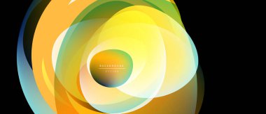 Soyut renkli katmanlar dinamik görsel efekt yaratır. Renkler karışıyor, dairesel şekiller oluşturuyor. Modern tasarım ögesi.