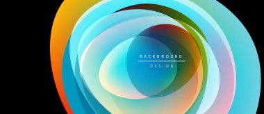 Soyut renkli katmanlar dinamik görsel efekt yaratır. Düz eğimler harmanlanarak dairesel bileşim oluşturur. Modern tasarım ögesi.
