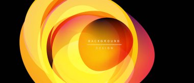 Soyut enerjik tasarım. Eşmerkezli katmanlar girdap etkisi yaratır, sıcak renkler baskın gelir, metin arka plan tasarımı okur. Modern estetik.