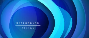 Soyut mavi katmanlar dinamik dairesel desen oluşturur. Metin, kompozisyon içerisindeki arkaplan tasarımını okur. Modern görsel element.