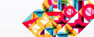 Soyut geometrik bileşim. Renkli şekiller örtüşüyor, dinamik görsel doku oluşturuyor. Modern tasarım, canlı renkler, katmanlı şekiller..