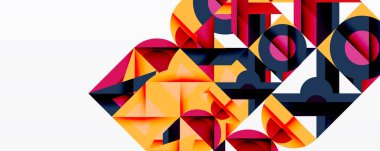 Soyut geometrik bileşim. Şekiller örtüşüyor, dinamik görsel doku oluşturuyor. Turuncu, mor, donanma baskın palet. Modern tasarım.