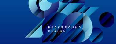 Soyut mavi şekiller dinamik bileşim yaratır. Renkler derinliği gösteriyor, modern tasarım elementleri mevcut. Arkaplan özellikleri metin örtüsü.