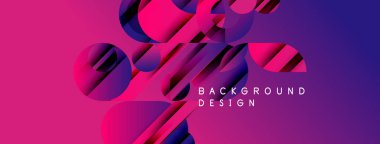Soyut geometrik şekiller canlı bir zemin oluşturur. Pembe, mor renkler harmanlanarak dinamik bileşim oluşturuyor. Modern tasarım ögesi.