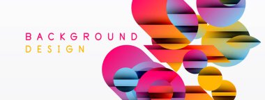 Soyut renkli şekiller beyaz uzayla örtüşüyor. Modern tasarım elementleri dinamik görsel etki yaratır. Parlak renkler kompozisyona hakim.