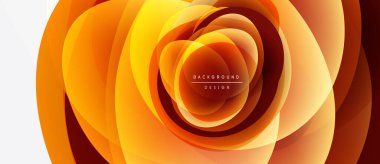 Soyut turuncu katmanlar girdap şeklinde çiçek desenleri oluşturur. Metin, merkez çember içinde arkaplan tasarımı okuyor. Modern, canlı görsel.