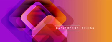 Soyut geometrik şekiller örtüşür, canlı bir değişim etkisi yaratır. Mor, turuncu, kırmızı renkler tasarımda baskın. Modern estetik.