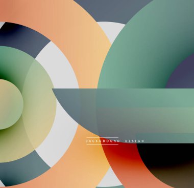 Soyut geometrik bileşim. Üst üste binen daireler, dikdörtgenler modern görsel efektler yaratır. Yumuşak eğimler, soluk renkler dizaynın hakimi.