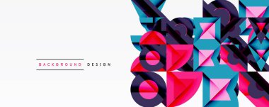 Soyut geometrik şekiller canlı bir tasarım yaratır. Pembe, mavi, mor renkler kompozisyona hakim. Modern estetik, temiz çizgiler sunar.