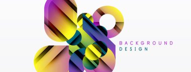 Soyut geometrik şekiller, canlı renkler, modern tasarım. Gradyan katmanlar dinamik görsel efekt yaratır. Temiz beyaz arkaplan bileşimi artırır.