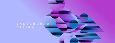 Soyut geometrik şekiller üst üste biniyor, dinamik mor, mavi renkler yaratıyor. Arkaplan ve sunumlar için uygun modern tasarım.