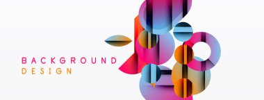 Soyut geometrik şekiller örtüşür, renkli arkaplan oluşturur. Modern tasarım grafikleri, eğrileri, dikdörtgenleri kullanır.