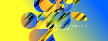 Soyut geometrik şekiller örtüşür, parlak sarı ve mavi renkler yaratır. Modern tasarım elementleri dinamik bileşim, görsel ilgi.