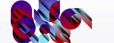 Soyut geometrik şekiller örtüşüyor, canlı renk eğimleri yaratıyor. Bileşik özellikler daireler, dikdörtgenler, dinamik görsel efektler.