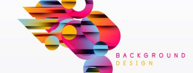 Soyut renkli şekiller örtüşür, dinamik görsel efekt yaratır. Modern tasarım elementleri yaratıcılığı, yeniliği önerir. Parlak renkler kompozisyona hakim.