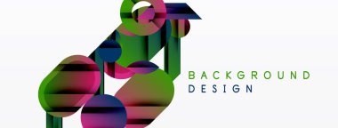 Soyut geometrik şekiller örtüşür, renkli arkaplan oluşturur. Tasarım daireler, kareler, dikdörtgenler, çizgiler. Modern estetik.