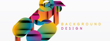 Soyut geometrik şekiller örtüşüyor, canlı renk eğimleri yaratıyor. Modern tasarım elementleri dinamik görsel kompozisyon önerir.