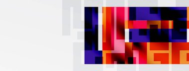 Soyut geometrik şekiller, canlı renkler kompozisyona hakim. Dikdörtgenler, kareler modern görsel etki yaratır. Minimalist tasarım.