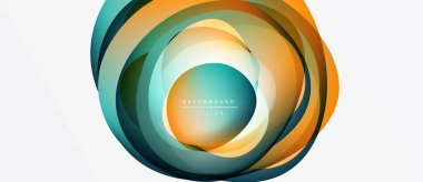 Soyut dairesel tasarım. Canlı turuncu, deniz mavisi katmanları dinamik görsel efekt yaratır. Modern arkaplan ögesi, düz gradyanlar mevcut.