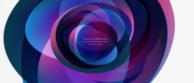 Soyut girdap katmanları, canlı maviler, morlar, pembeler. Merkezi metin arka plan tasarımı okur. Modern, dinamik görsel kompozisyon.