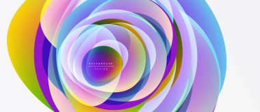 Soyut renkli katmanlar dinamik dairesel desen oluşturur. Parlak renkler harmanlanarak modern arkaplan tasarımı oluşturur. Canlı gradyanlar, pürüzsüz geçişler.