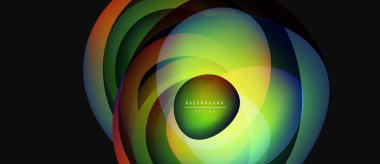 Soyut renkli katmanlar dinamik dairesel tasarım yaratır. Parlak gradyanlar harmanlanarak canlı görsel efekt oluşturur. Modern arkaplan ögesi.