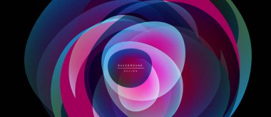 Soyut katmanlar canlı dairesel tasarım yaratır. Pembe, mor, mavi renkler harmanlanarak dinamik görsel efekt oluşturur. Modern arkaplan ögesi.