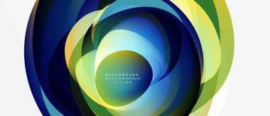 Soyut akışkan şekiller, canlı maviler, yeşiller, sarılar dinamik dairesel tasarım yaratır. Metin arka plan tasarımı okur. Modern, enerjik kompozisyon.