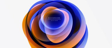 Soyut çiçek tasarımı. Üst üste binen daireler canlı, katmanlı çiçek etkisi yaratır. Modern, minimalist tarzda. Arkaplan beyaz.