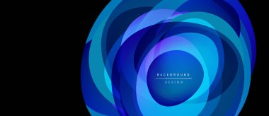 Soyut mavi katmanlar dairesel tasarım yaratır. Parlak merkez dikkat çeker, gradyanlar derinlik sunar. Modern arkaplan ögesi.