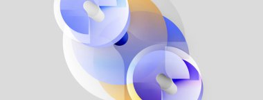 Soyut şekiller örtüşür, yumuşak eğimler yaratır. Mavi, beyaz, sarı renkler kompozisyona hakim. Minimalist tasarım, sakin duyguları çağrıştırır..