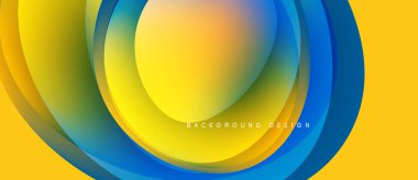 Soyut sarı, turuncu, mavi katmanlar dinamik dairesel tasarım yaratır. Dijital projeler için modern arkaplan.