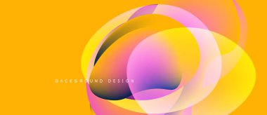 Soyut enerjik tasarım. Üst üste binen daireler sıvı şekiller oluşturur, sarı arkaplan renk değişimini arttırır. Modern estetik.