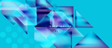 Soyut geometrik tasarım. Canlı mavi, mor renkler modern arkaplan yaratır. Şekiller örtüşüyor, dinamik bileşim oluşturuyor. Metin arkaplan tasarımı okur.