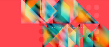 Soyut geometrik bileşim. Canlı renkler harmanlanır, dinamik görsel doku oluşturur. Modern tasarım elementleri örtüşüyor, karmaşık kalıplar oluşturuyor.