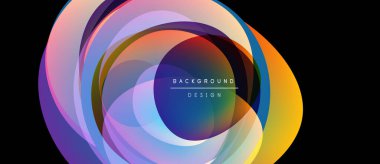 Soyut renkli katmanlar dinamik dairesel tasarım yaratır. Canlı renkler harmanlanır, modern görsel deneyimler oluşturur. Arkaplanda metin ögeleri.