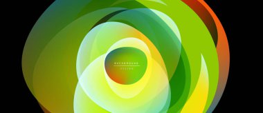 Soyut canlı katmanlar dinamik dairesel tasarım yaratır. Yeşil, sarı, turuncu renkler harmanlanarak modern arkaplan dokusunu oluşturuyor.