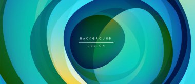 Soyut eşmerkezli daireler, canlı maviler, yeşiller, sarılar. Modern tasarım, pürüzsüz gradyanlar dinamik görsel efekt yaratır. Metin arkaplan tasarımı okur.