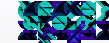Soyut geometrik bileşim. Teal, mor şekiller, dinamik görsel doku oluşturur. Modern tasarım, temiz çizgiler, kalın renkler.