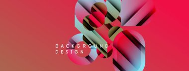 Soyut geometrik şekiller örtüşüyor, canlı kırmızı ve mavi renkler yaratıyor. Metin, arkaplan tasarımının merkezde konumlandığını okuyor. Modern görsel kompozisyon.