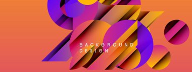 Soyut tasarım, canlı daireler, üçgenler içerir. Renkler karışıyor, dinamik görsel etki yaratıyor. Modern arkaplan ögesi.