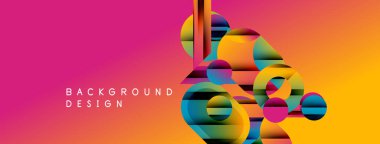 Canlı soyut tasarım. Renkli daireler, dikdörtgenler, dinamik görsel efekt oluşturur. Pembeden turuncuya geçiş.