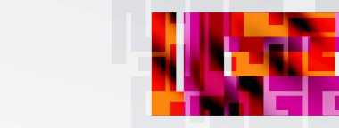 Soyut geometrik bileşim. Dikdörtgenler, kareler, canlı renkler tuval üzerinde egemen. Minimalist tasarım, modern estetik.