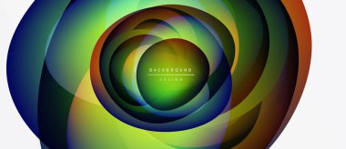 Soyut eşmerkezli çemberler canlı, renkli tasarım yaratır. Orta metin arkaplan tasarımı okuyor. Düzen eğimleri kompozisyona hakim.