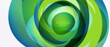 Soyut dairesel tasarım. Canlı yeşil, mavi renkler harmanlanmış. Modern estetik, dinamik bileşim, uygun arkaplan ögesi.