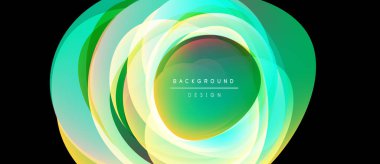 Soyut canlı katmanlar dairesel tasarım yaratır. Yeşil, sarı renkler harmanlanarak parlak bir zemin oluşturuyor. Metin arkaplan tasarımı okur.