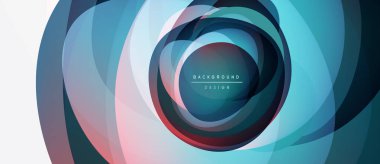Soyut dairesel katmanlar dinamik görsel efekt yaratır. Mavi, deniz mavisi, pembe renkler harmanlanarak modern arkaplan tasarımı oluşturur.