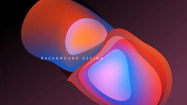 Soyut sıvı şekilleri örtüşür ve canlı renk değişimleri yaratır. Tasarım, koyu arkaplana karşı kırmızı, turuncu, mavi renklere sahiptir.