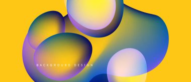 Soyut sıvı şekilleri örtüşür ve canlı renk değişimleri yaratır. Sarı arka plan, dinamik görsel efekti arttırır. Modern tasarım ögesi.