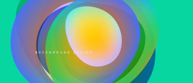 Soyut renkli çemberler çakışıyor. Canlı gradyanlar dinamik görsel efekt yaratır. Metin arka plan tasarımı okur. Modern, pürüzsüz sunum.